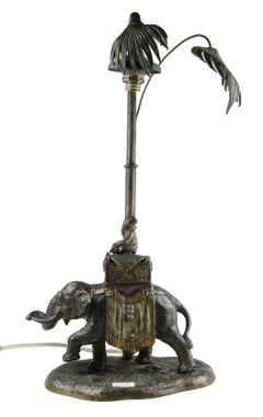 20th Century Jugendstil Cold-Painted Bronze Elephant Rider Table Lamp, Germany