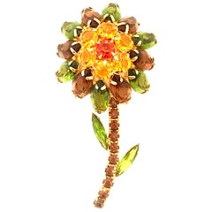 Vintage 20th Century "Julianna" Style Gold & Swarovski Crystal Flower Brooch 