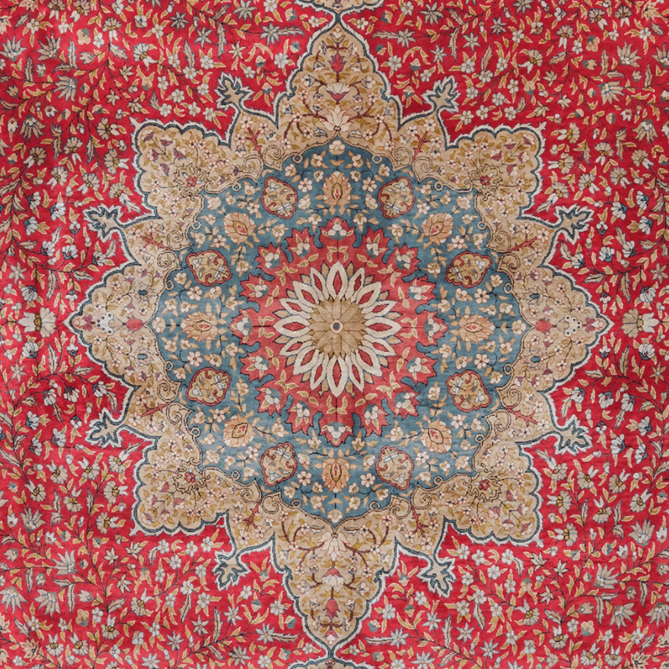 Turkish 20th Century Kayseri Silk Carpet For Sale
