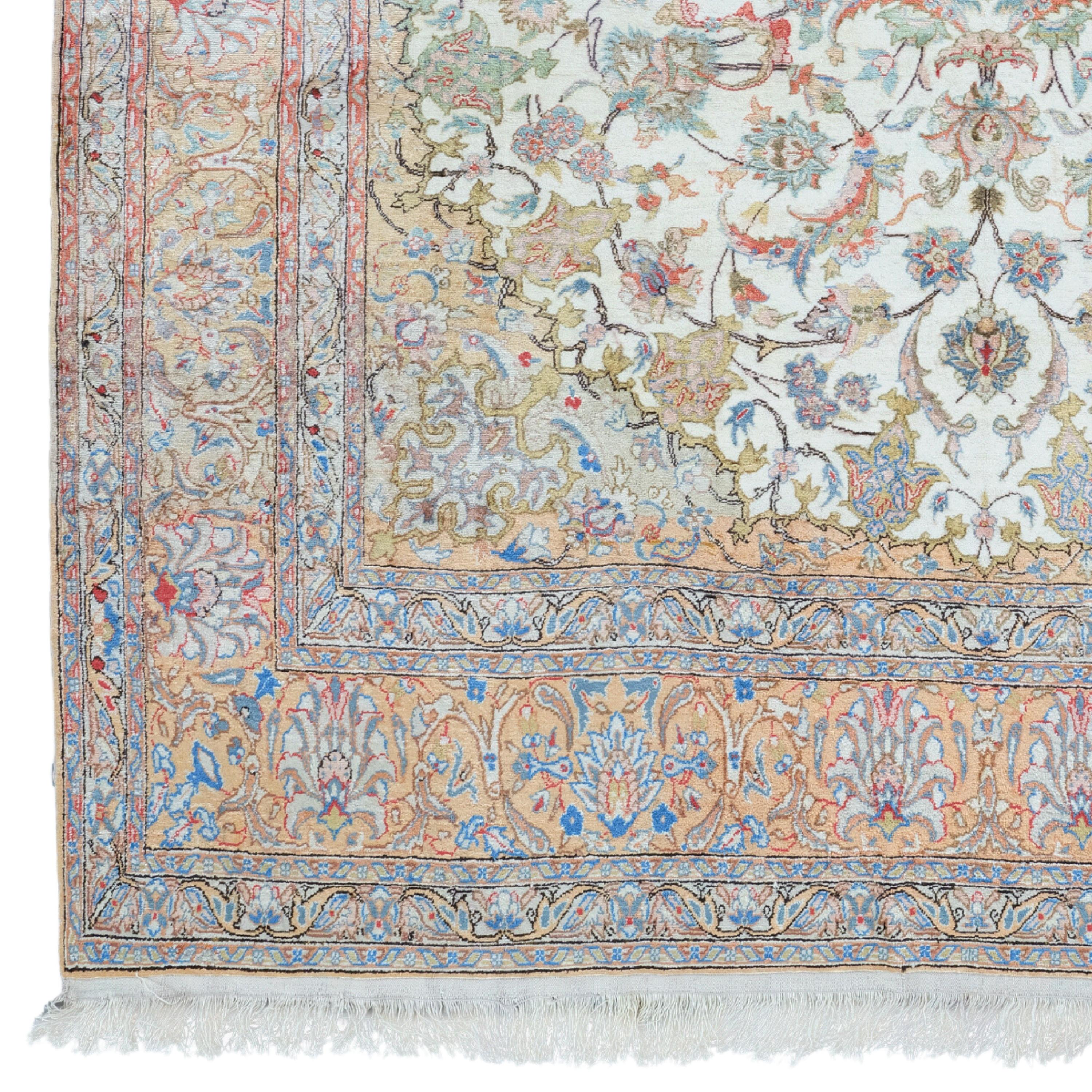 20th Century Kayseri Silk Carpet - Vintage Turkish Silk Carpet

This particular 20th century vintage silk Kayseri rug stands out with its rich color palette and intricate patterns surrounded by a central medallion design. An appreciation for antique