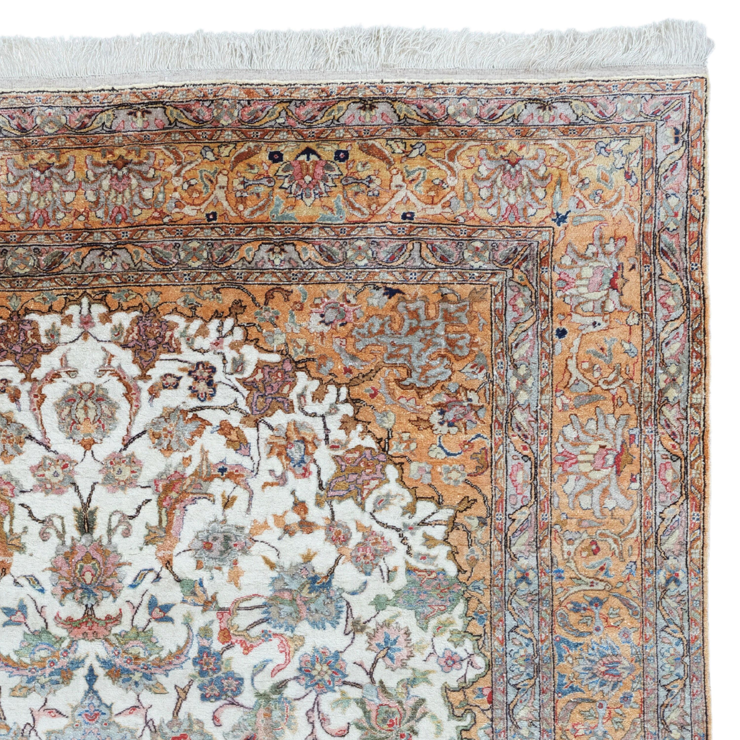Alfombra de seda Kayseri del siglo XX - Alfombra de seda turca vintage, Alfombra de seda en Bueno estado para la venta en Sultanahmet, 34