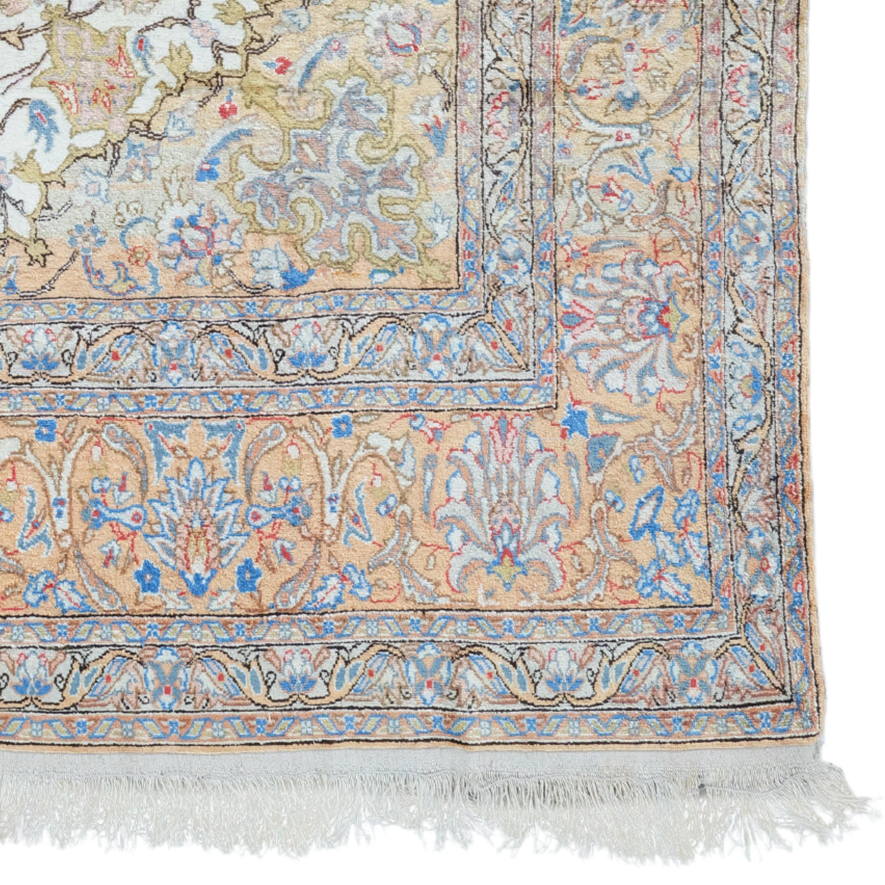 Alfombra de seda Kayseri del siglo XX - Alfombra de seda turca vintage, Alfombra de seda Seda en venta