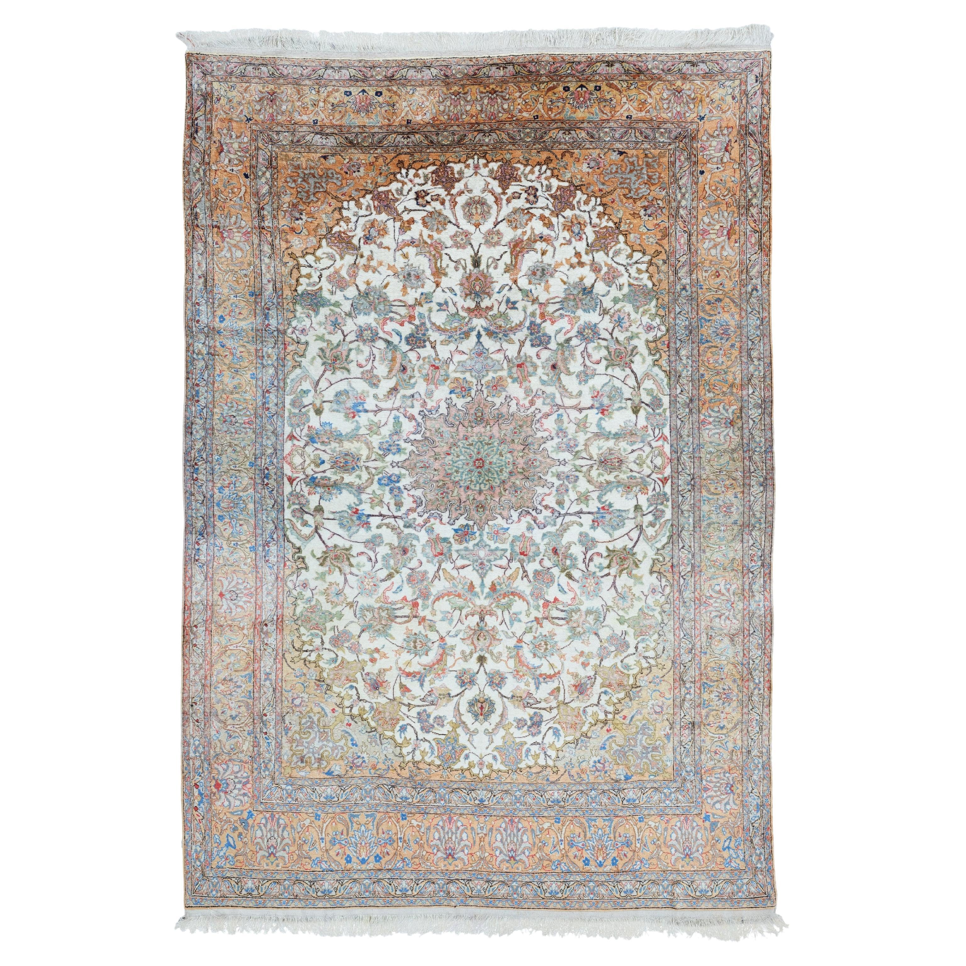 20th Century Kayseri Silk Carpet - Vintage Turkish Silk Carpet, Silk Rug For Sale