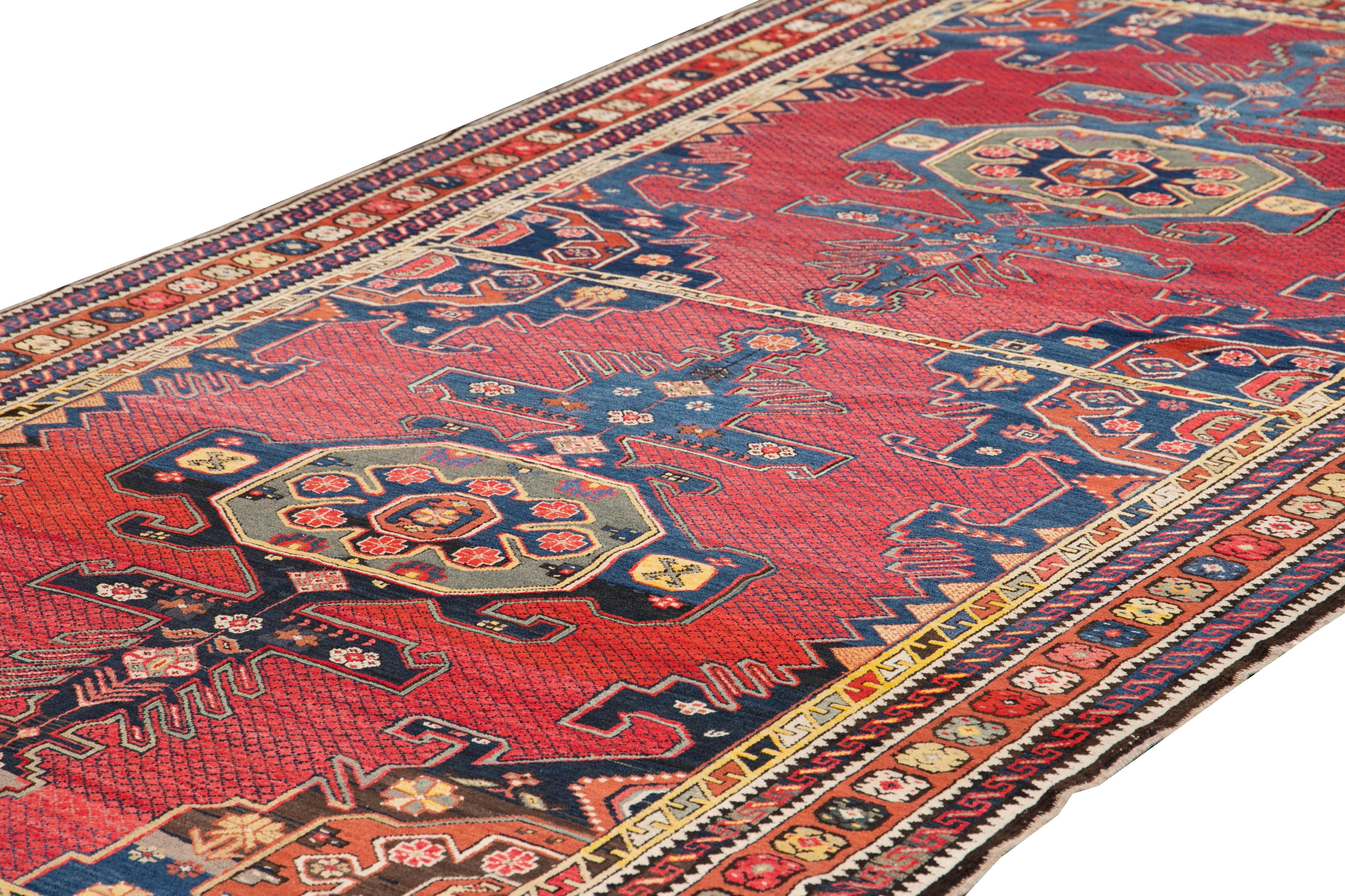 Hand-Knotted 20th Century Kazak Wool Runner with Red Tribal Motif For Sale
