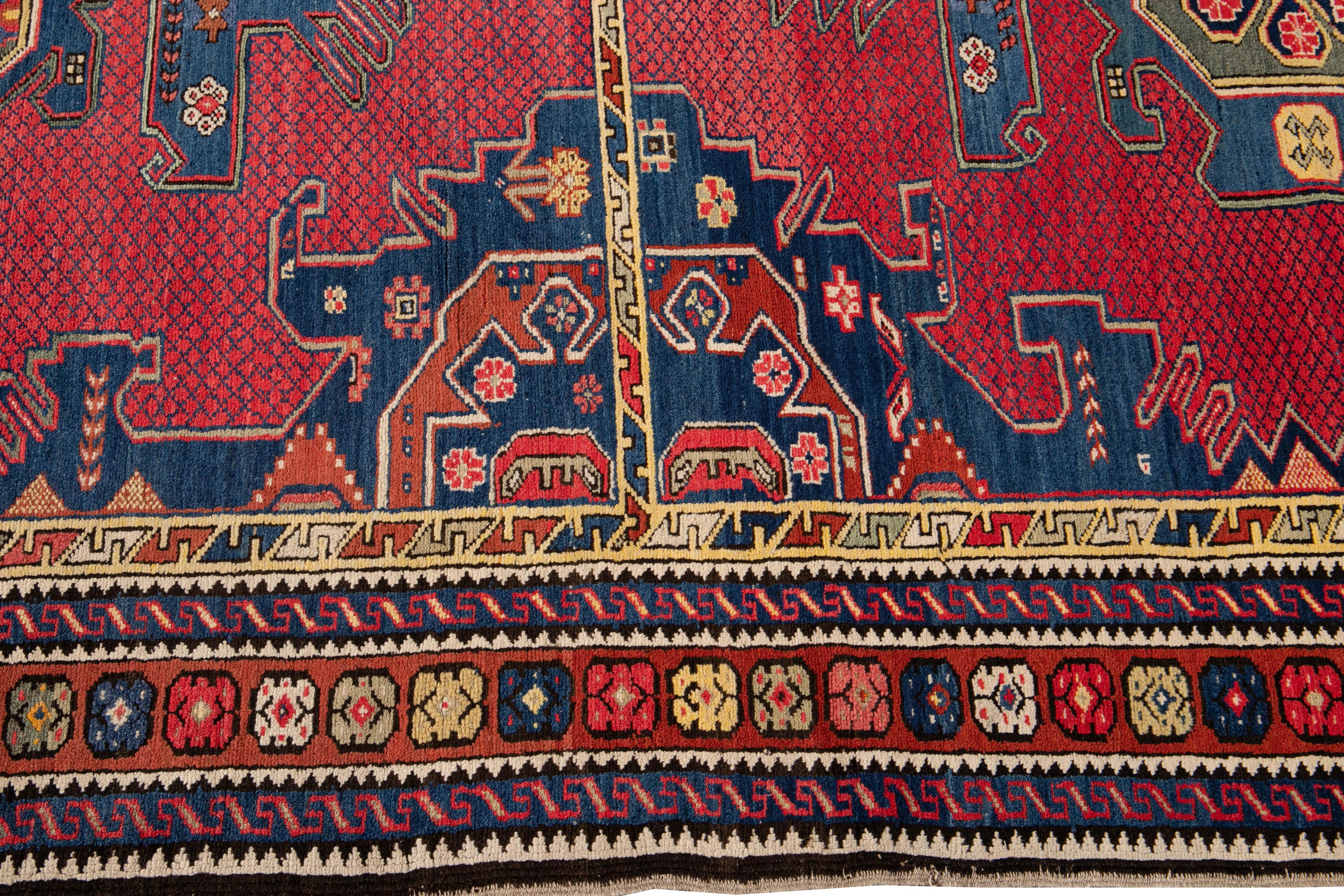 20th Century Kazak Wool Runner with Red Tribal Motif In Good Condition For Sale In Norwalk, CT
