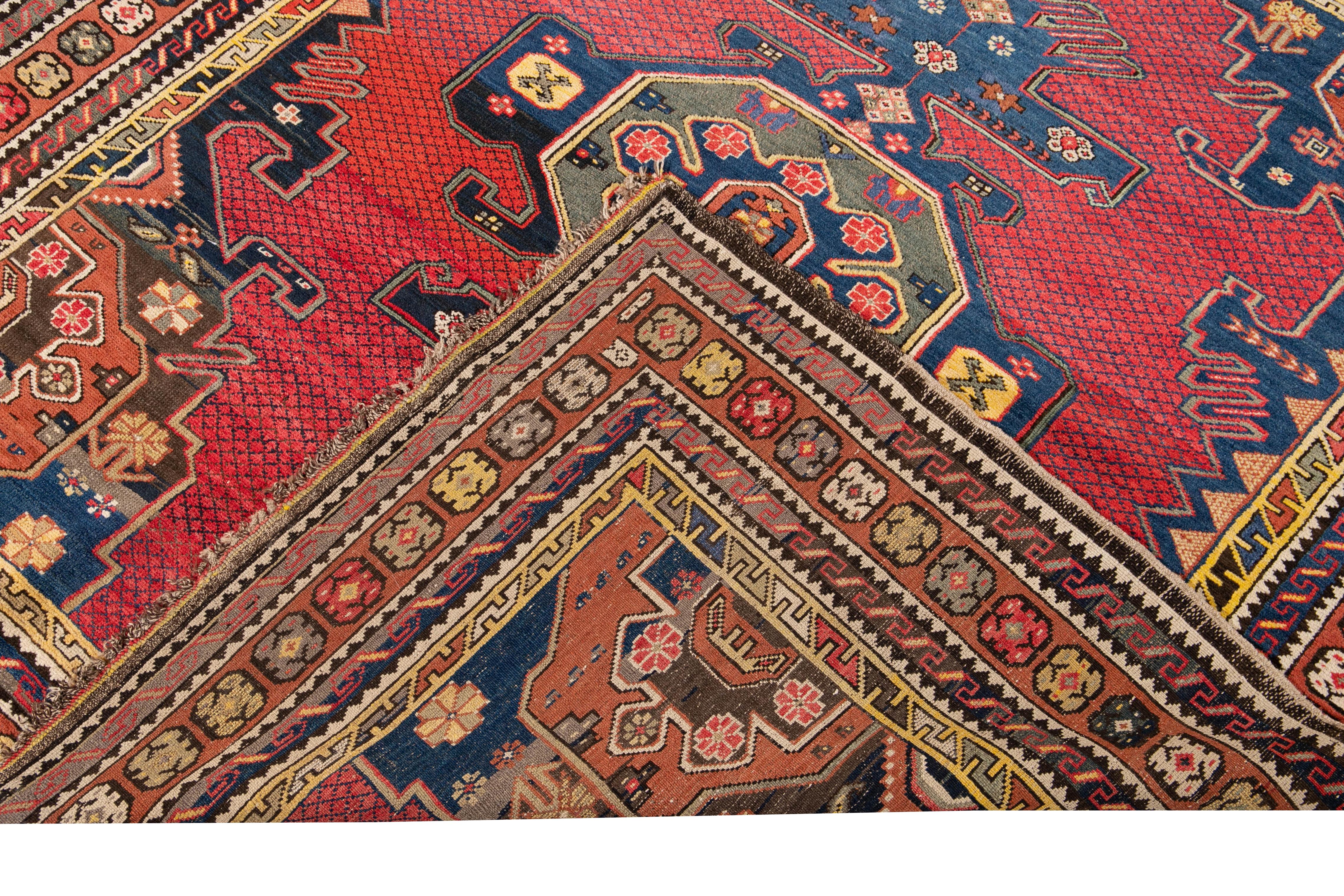 20th Century Kazak Wool Runner with Red Tribal Motif For Sale 2