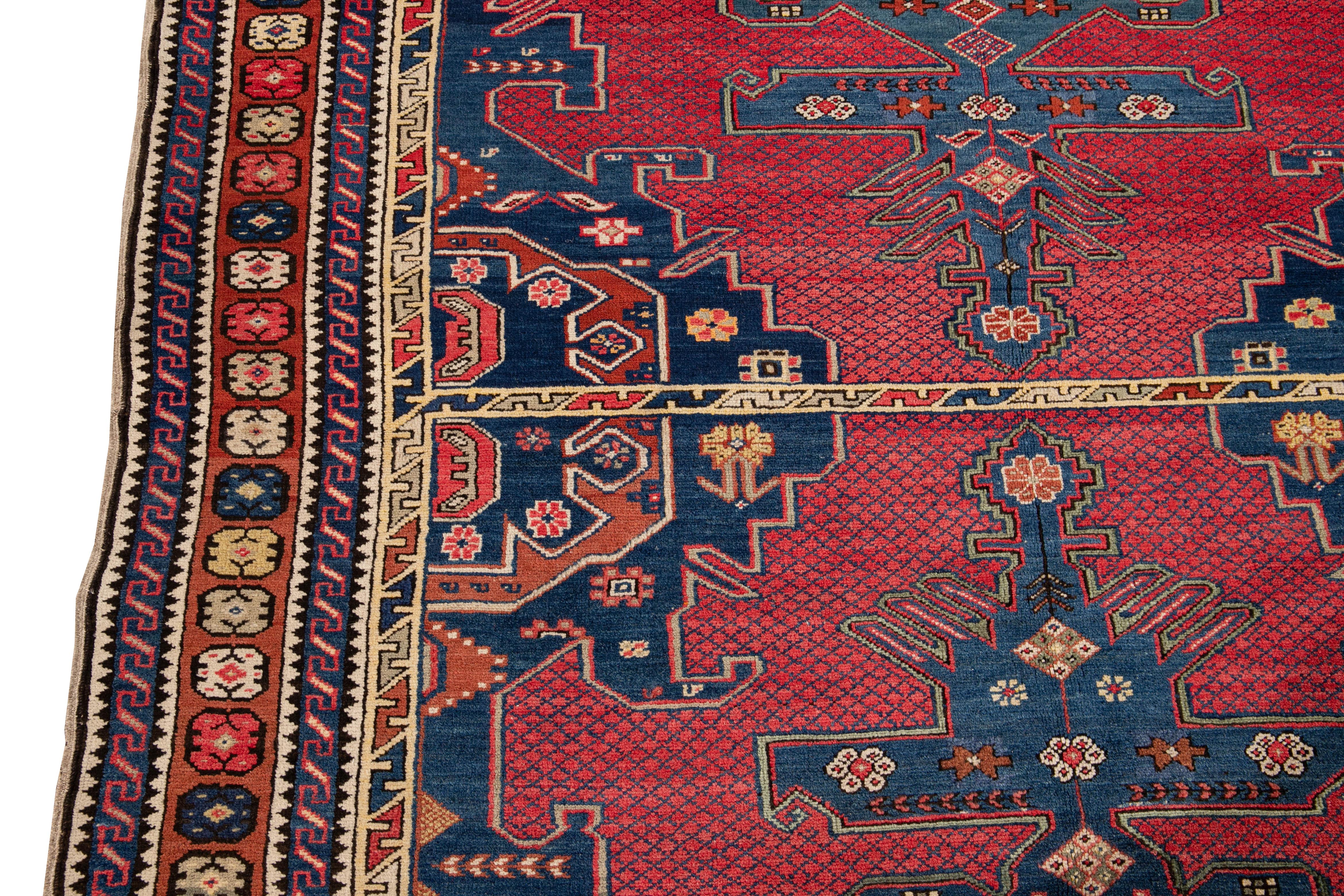 20th Century Kazak Wool Runner with Red Tribal Motif For Sale 3