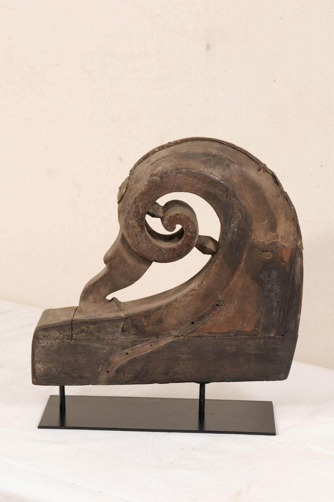 Wood 20th Century Kerala Curly Boat Prow On Stand