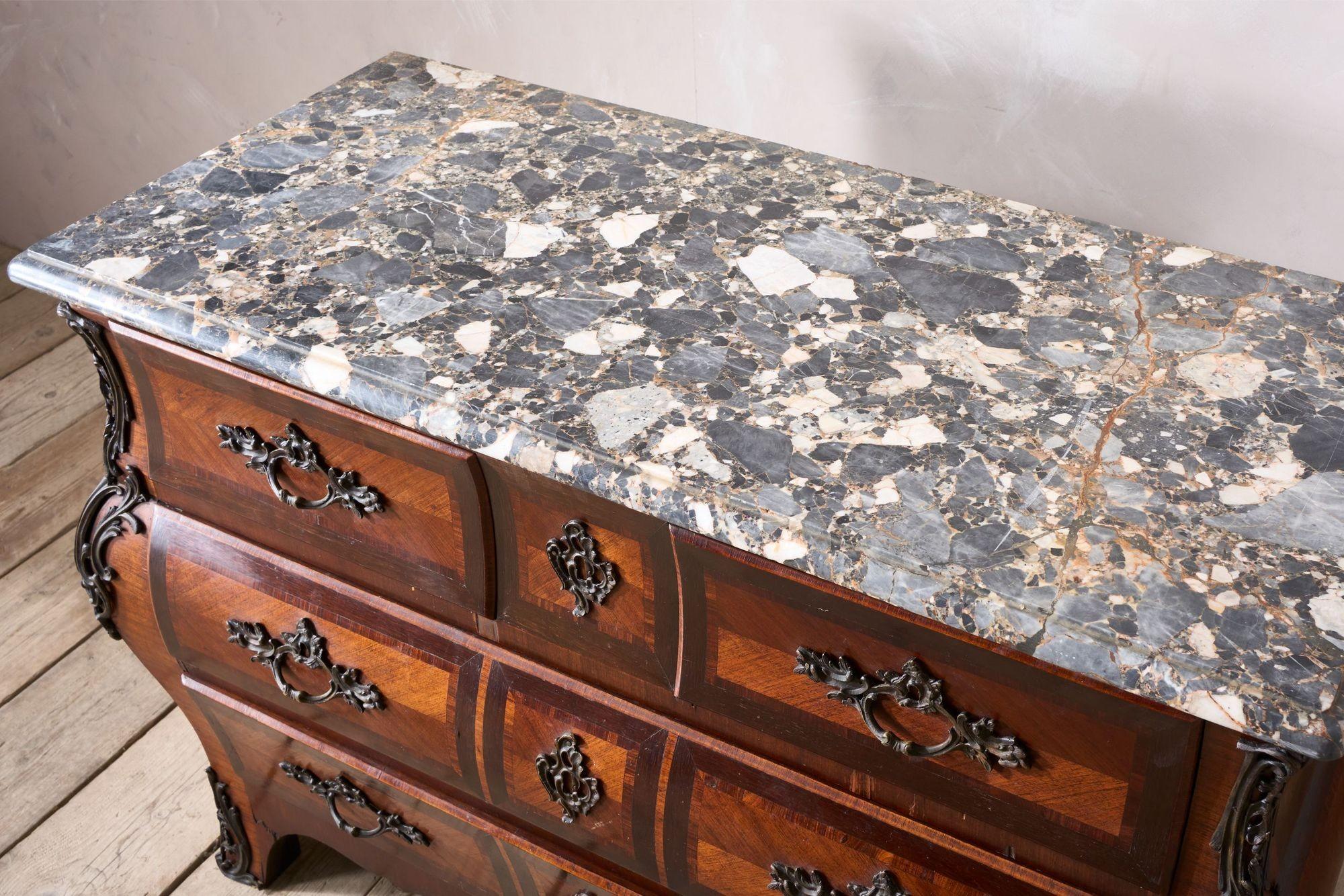20th Century 20th century kingwood chest of drawers with marble top For Sale