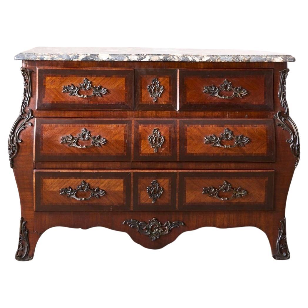 20th century kingwood chest of drawers with marble top
