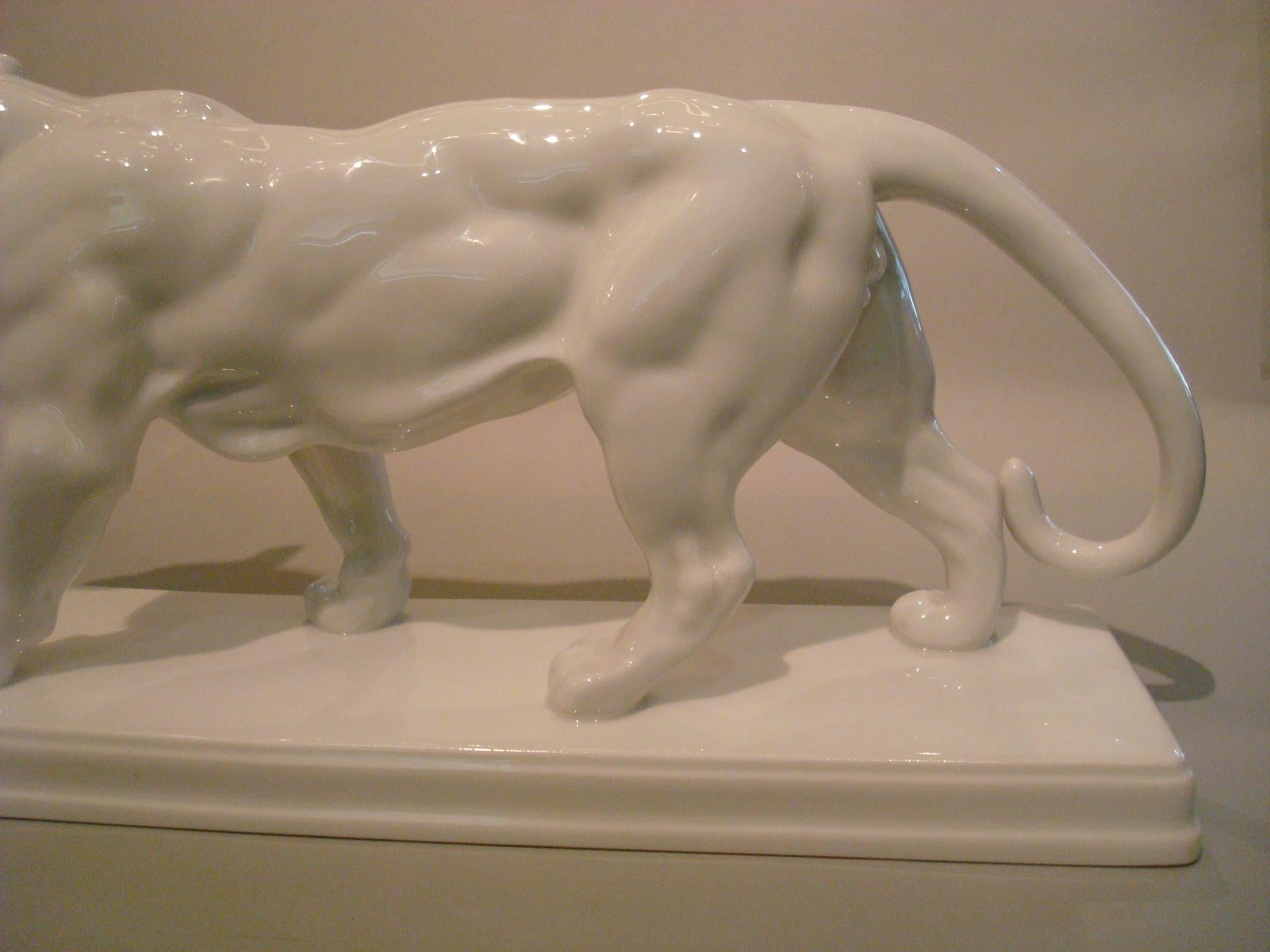 20th Century KPM Berlin Walking White Tiger Statuette, Antoine Louis Barye For Sale 1