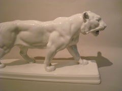 20th Century KPM Berlin Walking White Tiger Statuette, Antoine Louis Barye