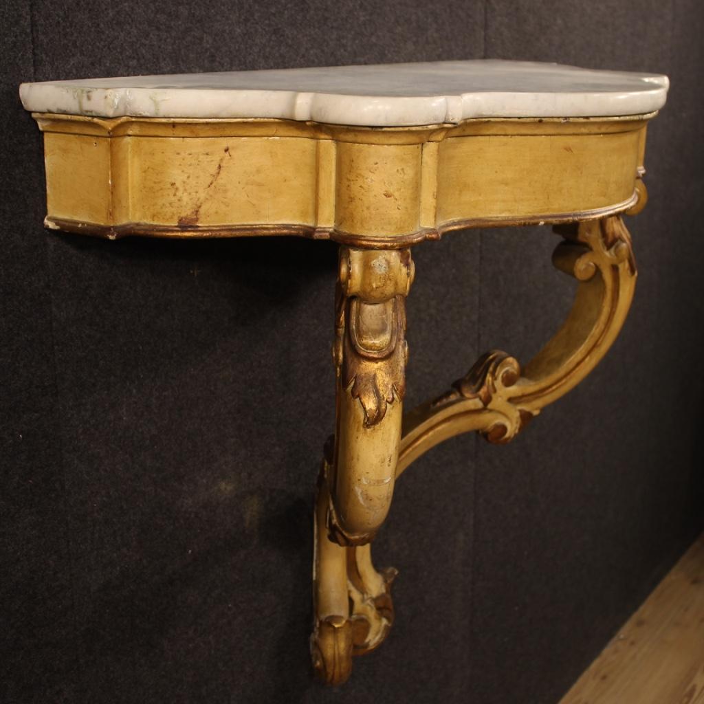 20th Century Lacquered and Giltwood with Marble Top Italian Console Table, 1920 6