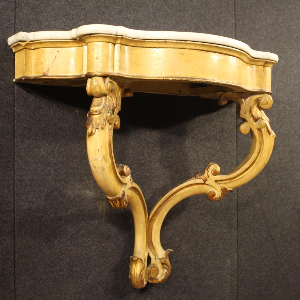 20th Century Lacquered and Giltwood with Marble Top Italian Console Table, 1920 In Good Condition In Vicoforte, Piedmont