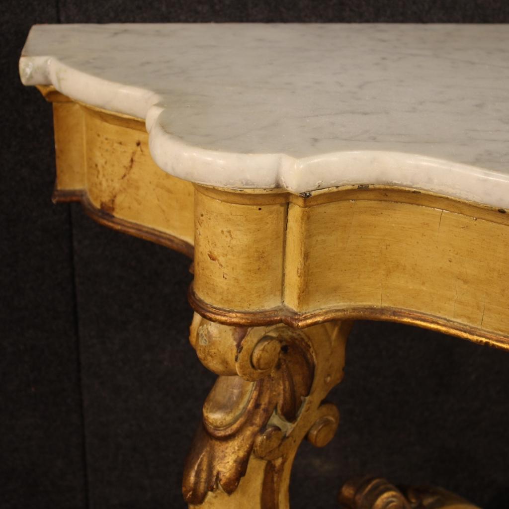 Wood 20th Century Lacquered and Giltwood with Marble Top Italian Console Table, 1920