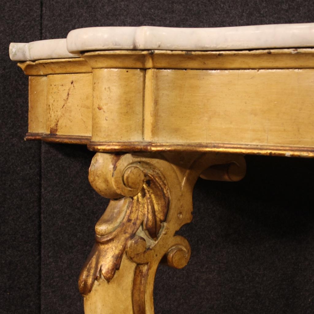 20th Century Lacquered and Giltwood with Marble Top Italian Console Table, 1920 2