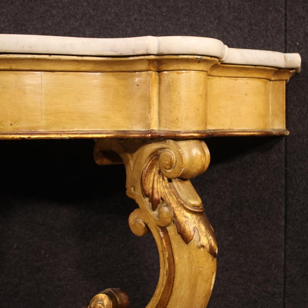 20th Century Lacquered and Giltwood with Marble Top Italian Console Table, 1920 3