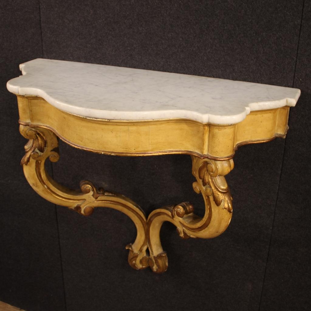 20th Century Lacquered and Giltwood with Marble Top Italian Console Table, 1920 5