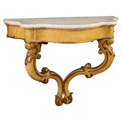 20th Century Lacquered and Giltwood with Marble Top Italian Console Table, 1920