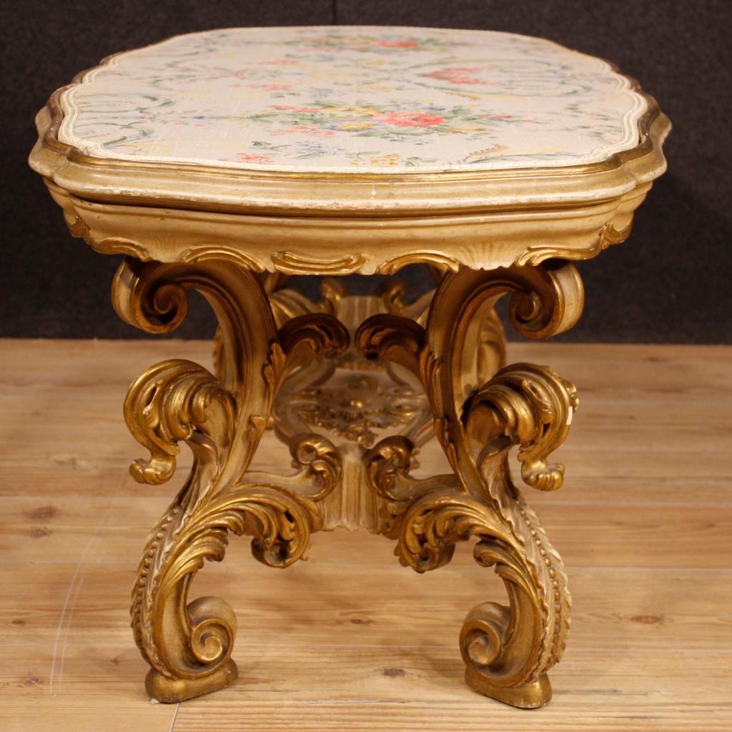 Fabric 20th Century Lacquered and Gilded Wood Italian Coffee Table, 1960