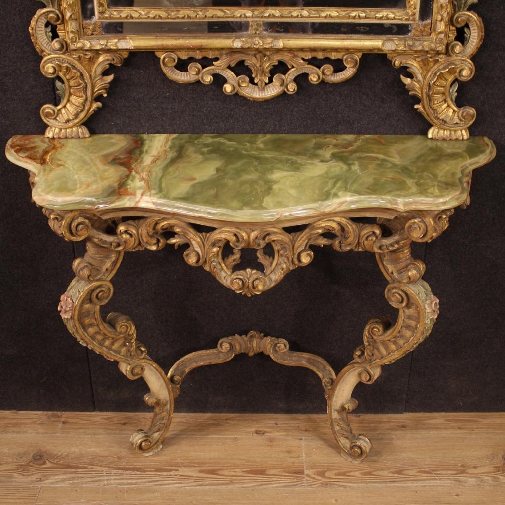 20th Century Lacquered and Gilt Italian Console with Mirror, 1950 In Good Condition In Vicoforte, Piedmont