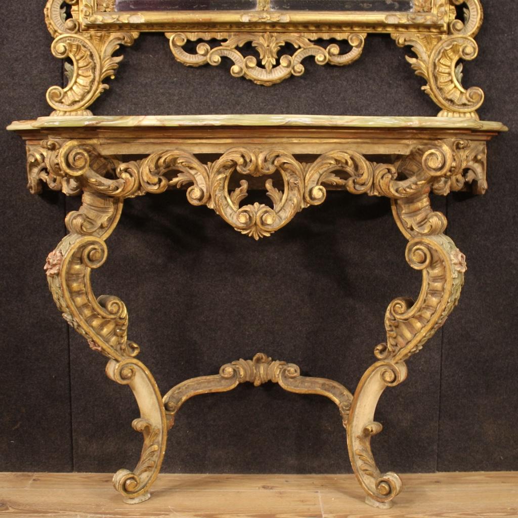 20th Century Lacquered and Gilt Italian Console with Mirror, 1950 2