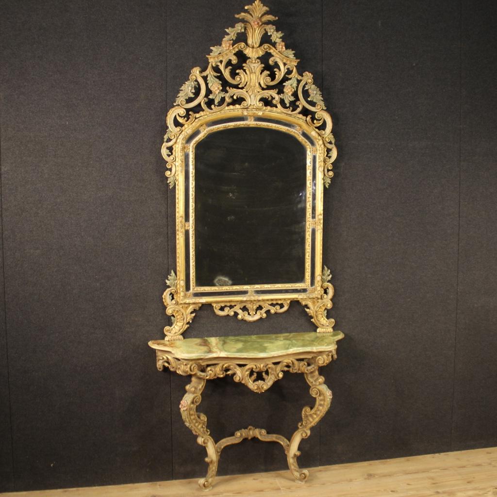 20th Century Lacquered and Gilt Italian Console with Mirror, 1950 5
