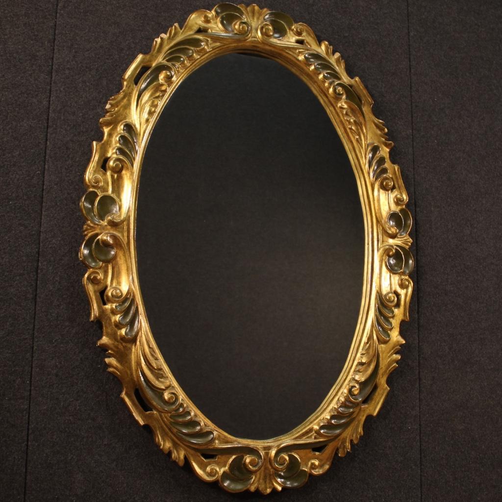 20th Century Lacquered and Giltwood and Plaster Italian Oval Mirror, 1960 4