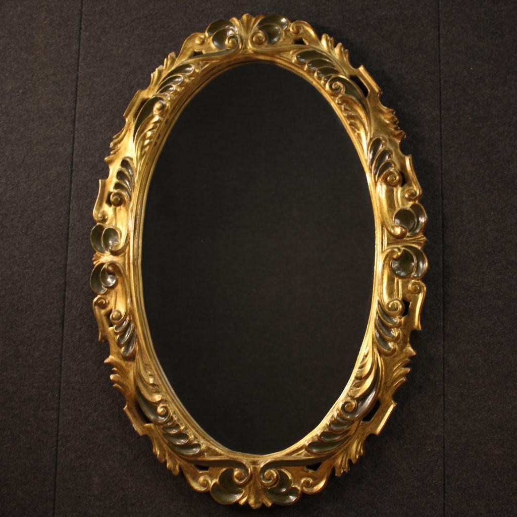 20th Century Lacquered and Giltwood and Plaster Italian Oval Mirror, 1960 5