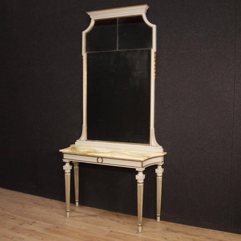 20th Century Lacquered and Giltwood Italian Louis XVI Console with Mirror, 1950 7