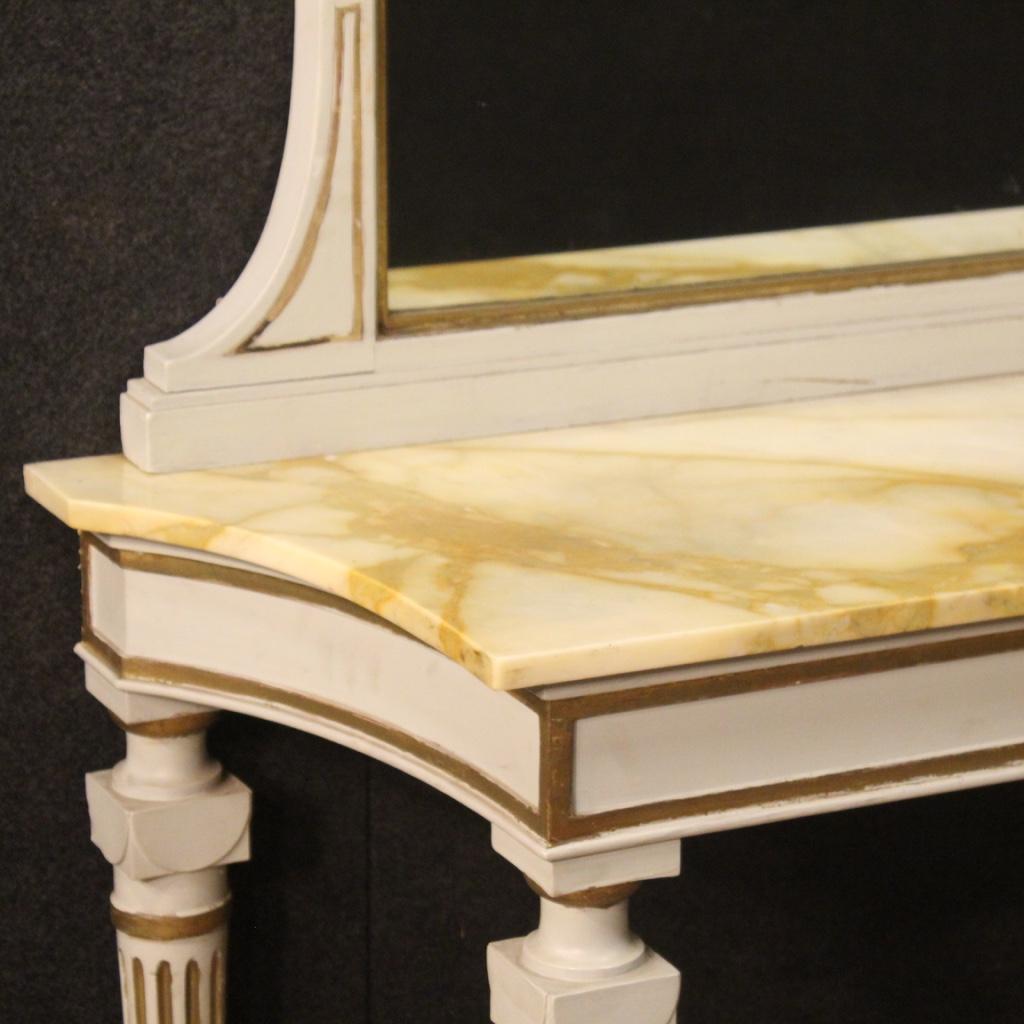 20th Century Lacquered and Giltwood Italian Louis XVI Console with Mirror, 1950 In Good Condition In Vicoforte, Piedmont