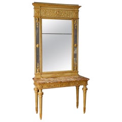 20th Century Lacquered and Gilt Wood Italian Louis XVI Console With Mirror, 1950