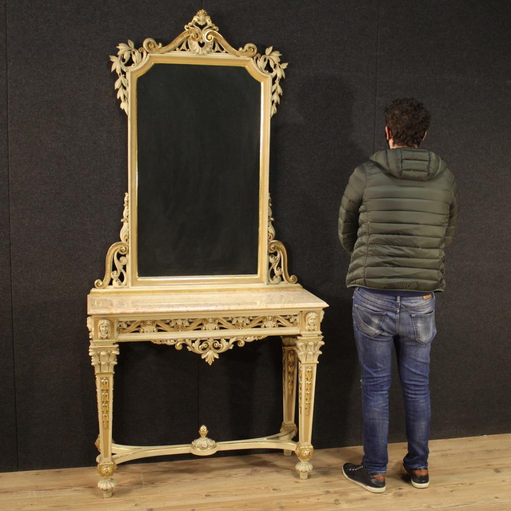 20th Century Lacquered and Giltwood Italian Louis XVI Style Console with Mirror 8