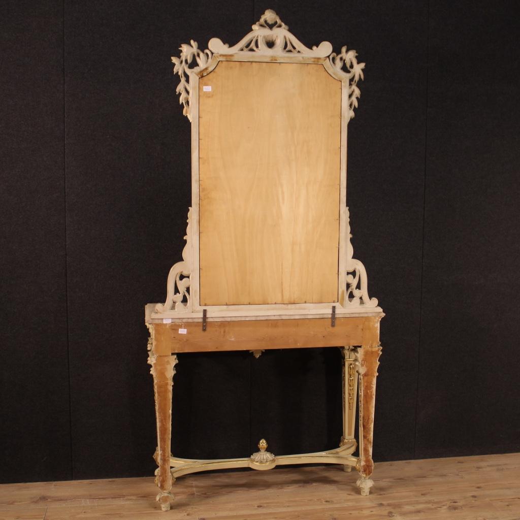 20th Century Lacquered and Giltwood Italian Louis XVI Style Console with Mirror 9