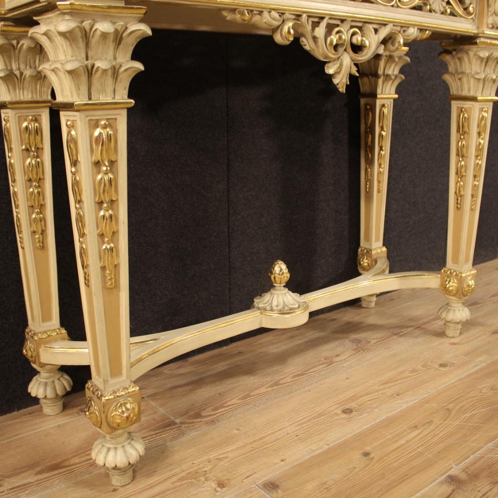 20th Century Lacquered and Giltwood Italian Louis XVI Style Console with Mirror 1