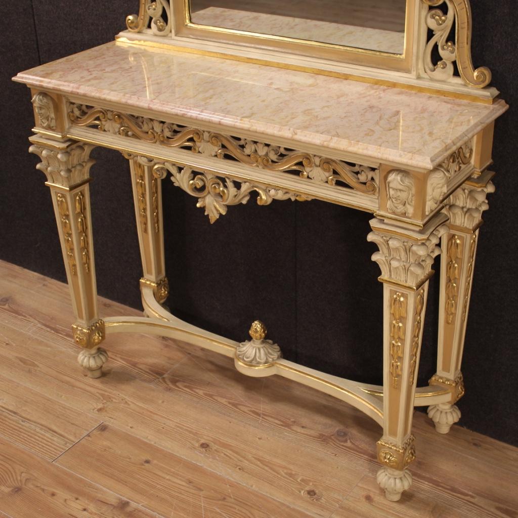 20th Century Lacquered and Giltwood Italian Louis XVI Style Console with Mirror 2