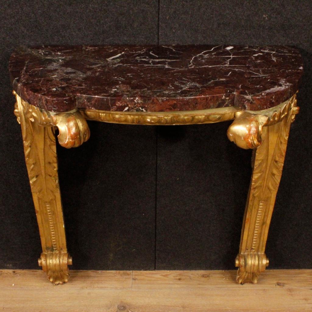 20th Century Lacquered and Gilt Wood with Marble Top Italian Console, 1920 In Good Condition In Vicoforte, Piedmont