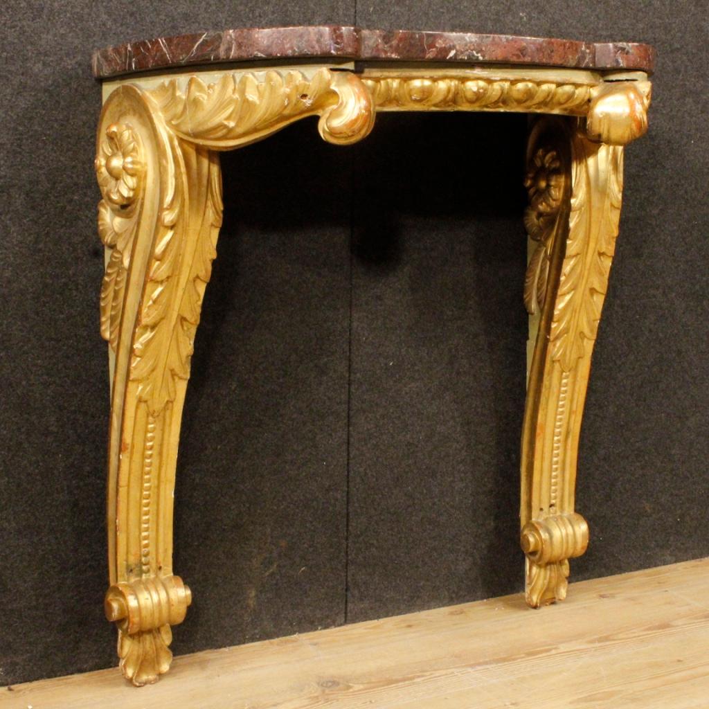 20th Century Lacquered and Gilt Wood with Marble Top Italian Console, 1920 1