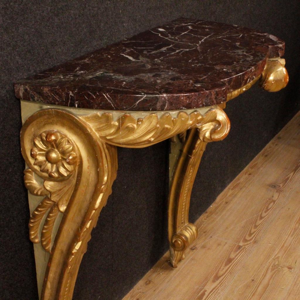 20th Century Lacquered and Gilt Wood with Marble Top Italian Console, 1920 2