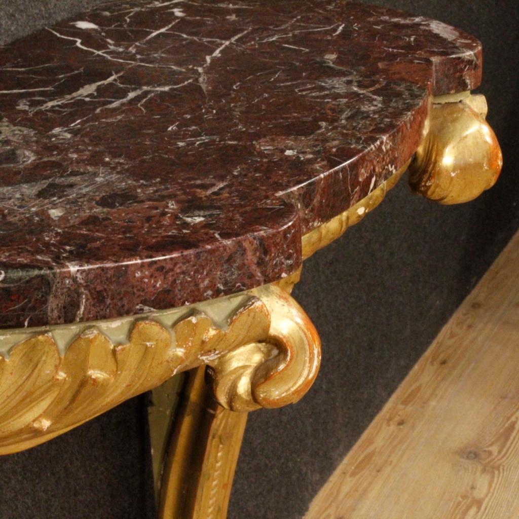 20th Century Lacquered and Gilt Wood with Marble Top Italian Console, 1920 4