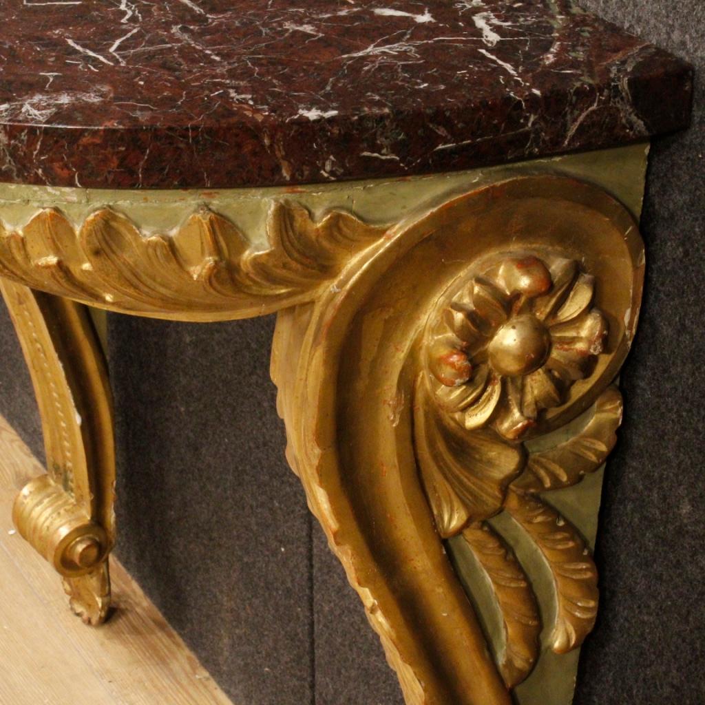 20th Century Lacquered and Gilt Wood with Marble Top Italian Console, 1920 5