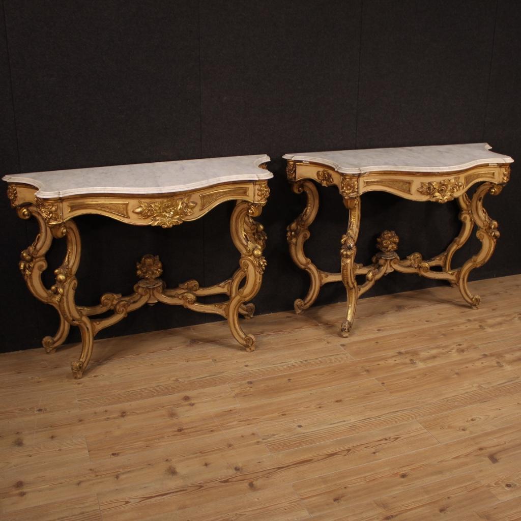 20th Century Lacquered and Giltwood with Marble-Top Italian Console, 1950 7