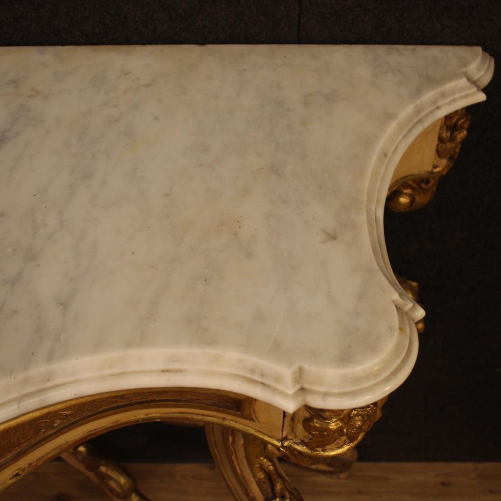 20th Century Lacquered and Giltwood with Marble-Top Italian Console, 1950 In Good Condition In Vicoforte, Piedmont