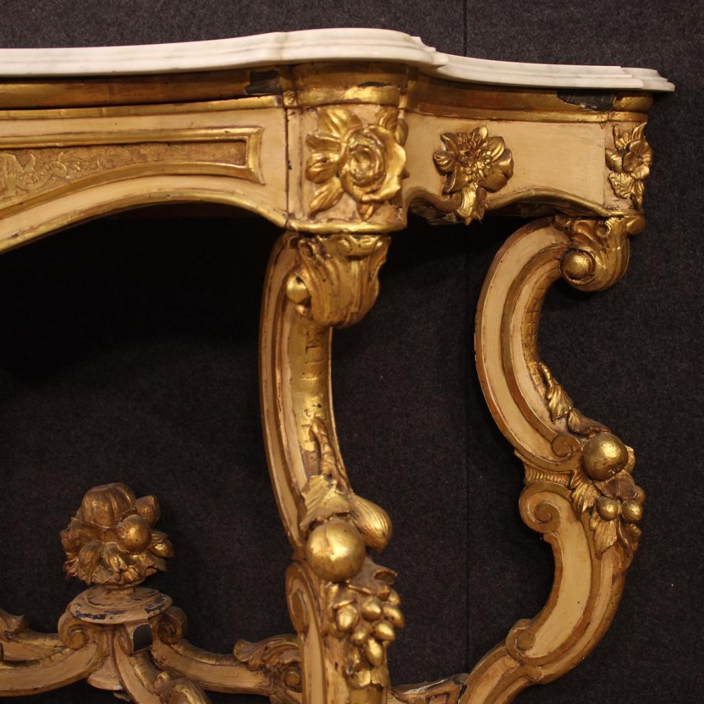 20th Century Lacquered and Giltwood with Marble-Top Italian Console, 1950 1