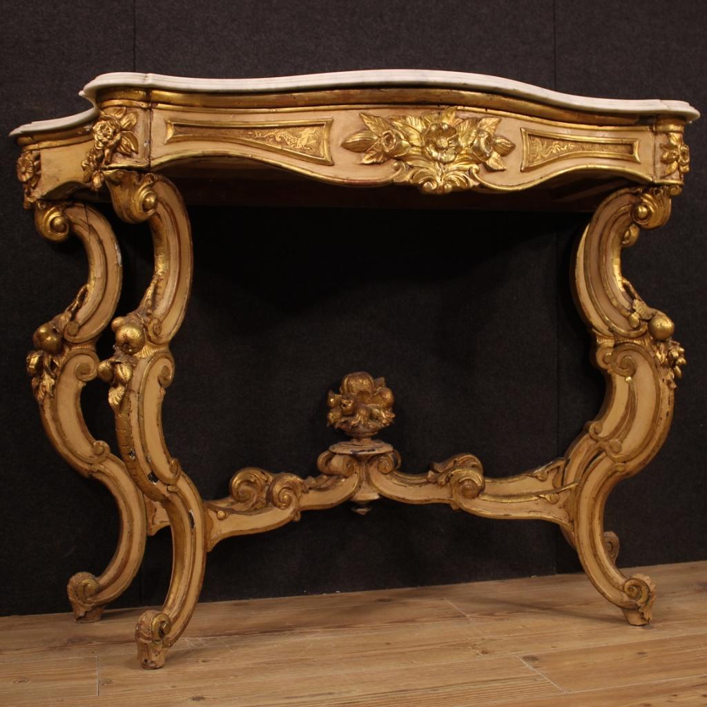20th Century Lacquered and Giltwood with Marble-Top Italian Console, 1950 3