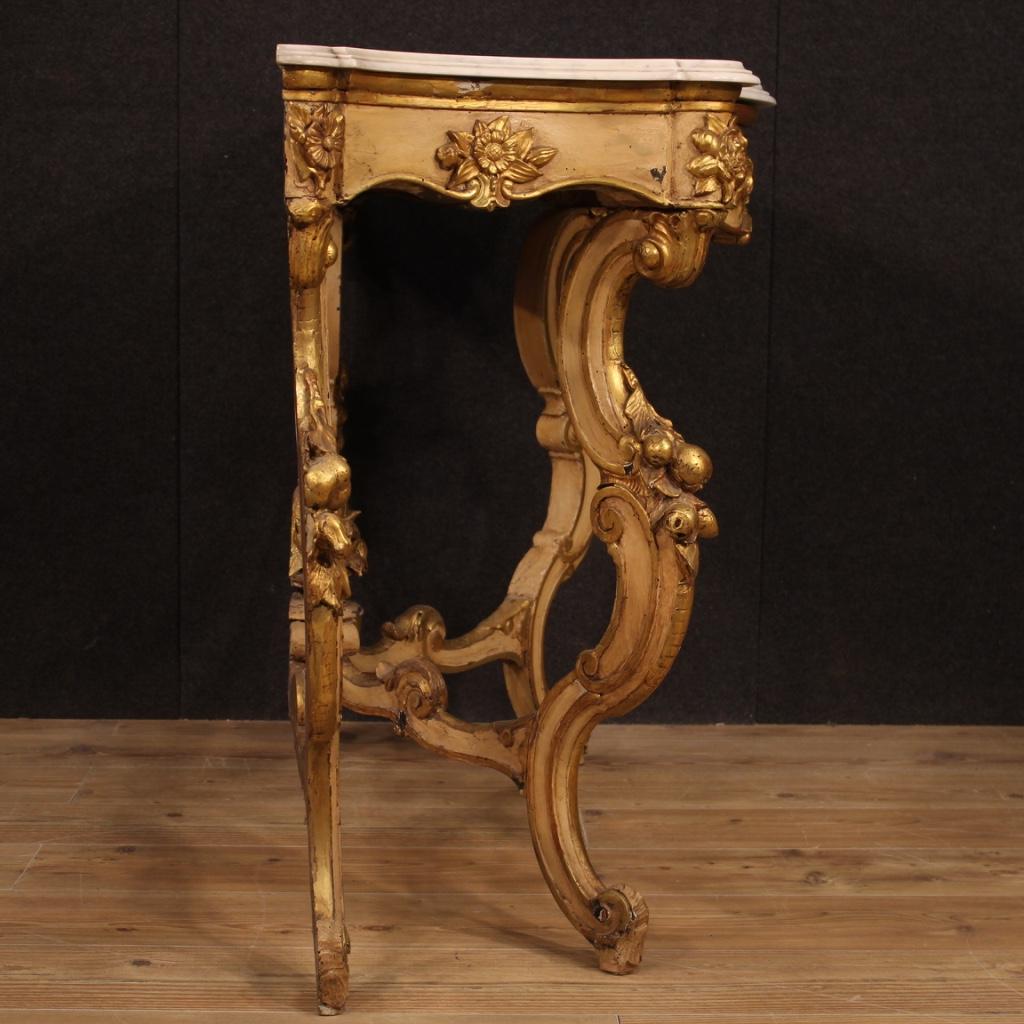 20th Century Lacquered and Giltwood with Marble-Top Italian Console, 1950 4