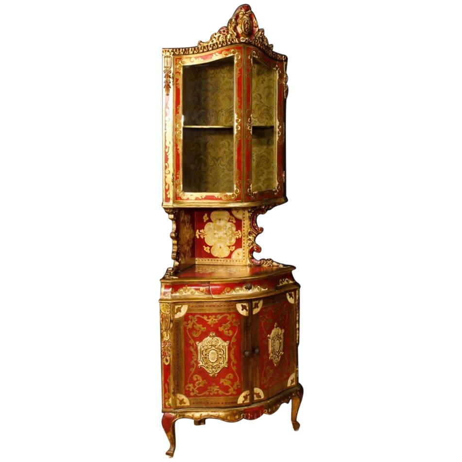 20th Century Lacquered and Giltwood Italian Corner Cupboard, 1960