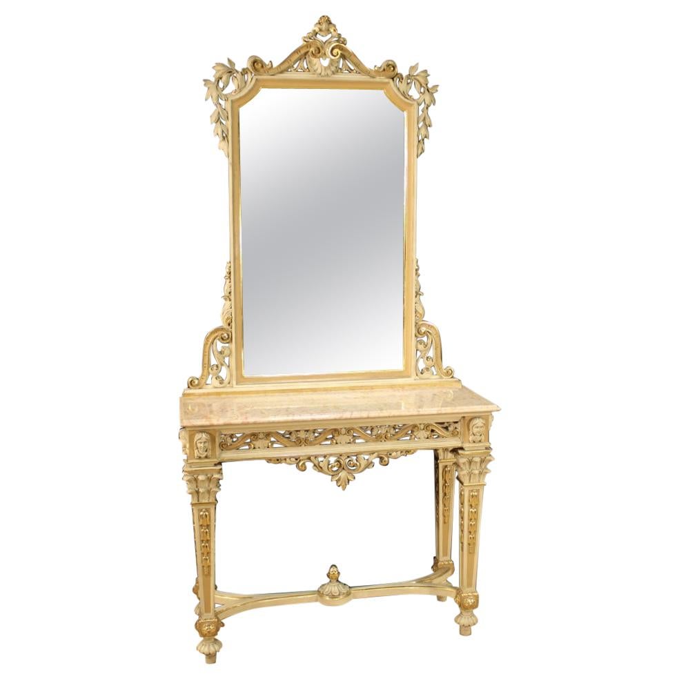 20th Century Lacquered and Giltwood Italian Louis XVI Style Console with Mirror