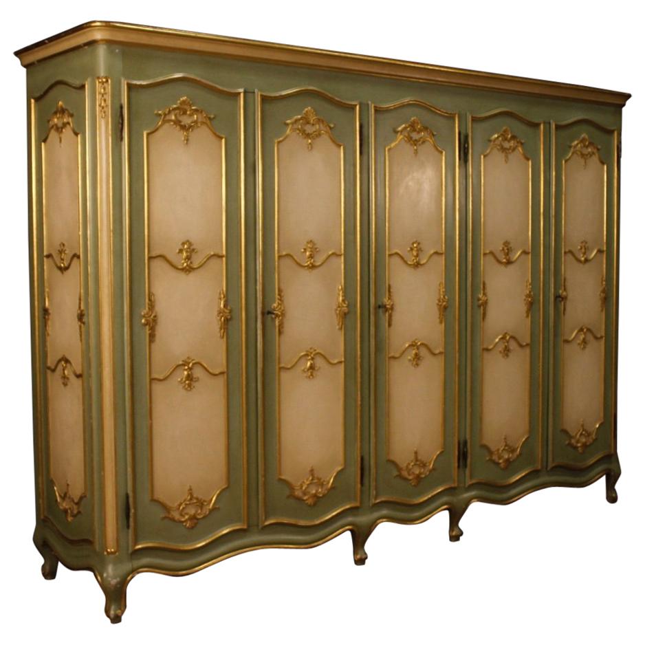 20th Century Lacquered and Giltwood Venetian 5 Doors Wardrobe, 1960