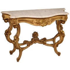 20th Century Lacquered and Giltwood with Marble-Top Italian Console, 1950